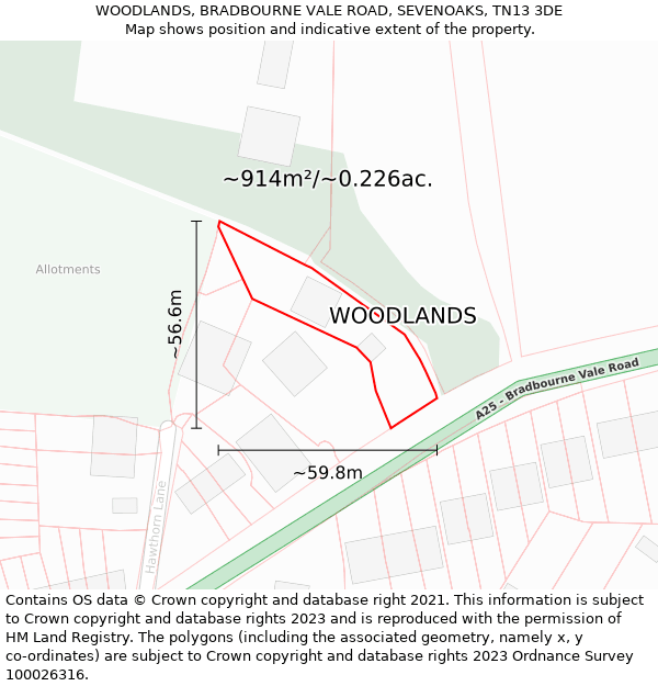 WOODLANDS, BRADBOURNE VALE ROAD, SEVENOAKS, TN13 3DE: Plot and title map