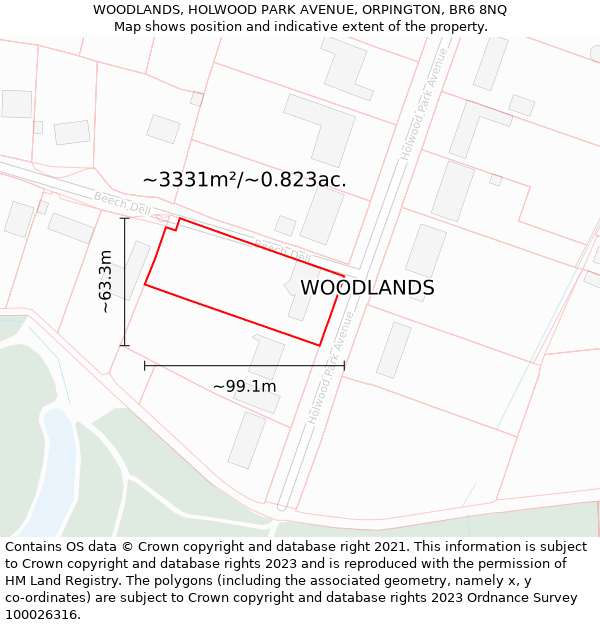 WOODLANDS, HOLWOOD PARK AVENUE, ORPINGTON, BR6 8NQ: Plot and title map