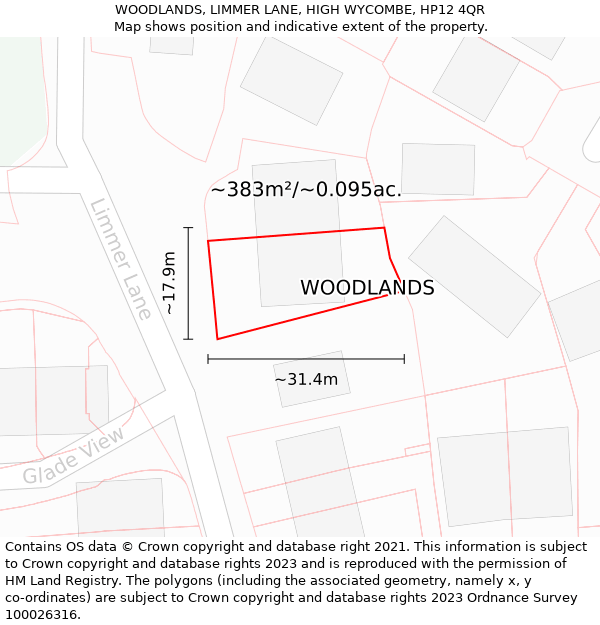 WOODLANDS, LIMMER LANE, HIGH WYCOMBE, HP12 4QR: Plot and title map