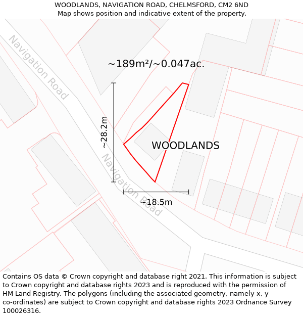 WOODLANDS, NAVIGATION ROAD, CHELMSFORD, CM2 6ND: Plot and title map