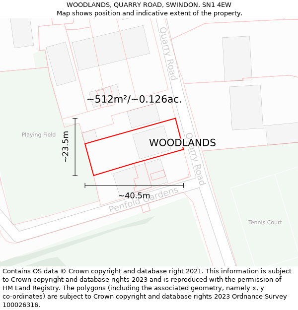 WOODLANDS, QUARRY ROAD, SWINDON, SN1 4EW: Plot and title map