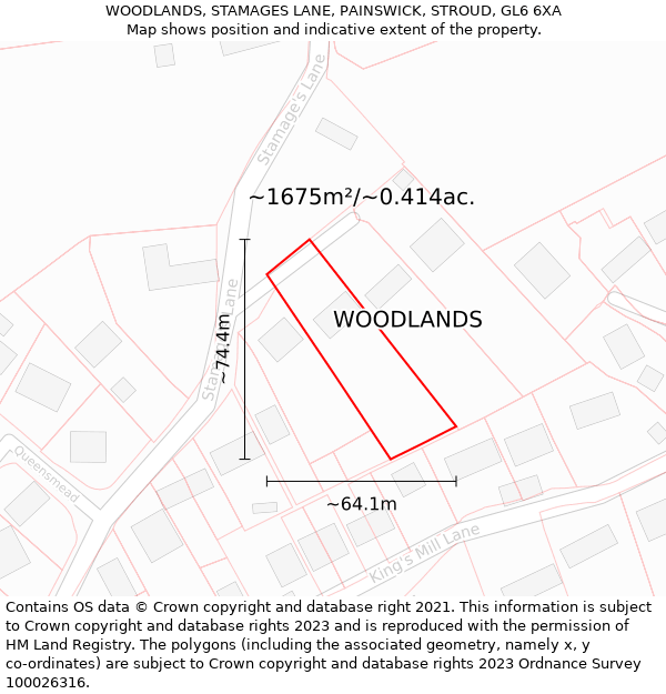 WOODLANDS, STAMAGES LANE, PAINSWICK, STROUD, GL6 6XA: Plot and title map