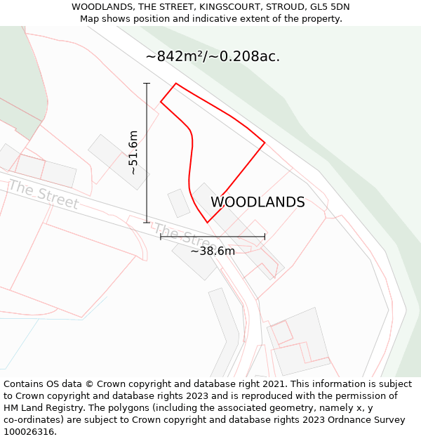 WOODLANDS, THE STREET, KINGSCOURT, STROUD, GL5 5DN: Plot and title map