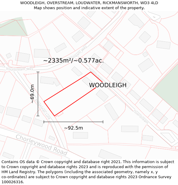 WOODLEIGH, OVERSTREAM, LOUDWATER, RICKMANSWORTH, WD3 4LD: Plot and title map