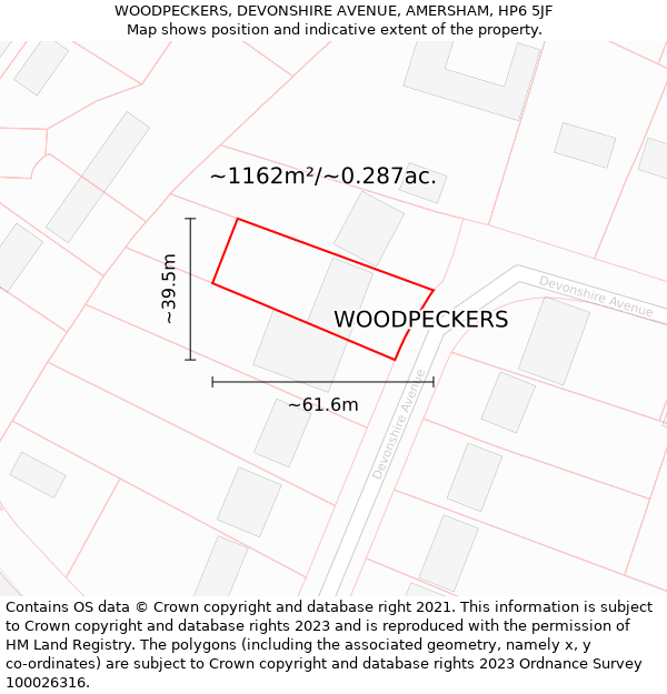 WOODPECKERS, DEVONSHIRE AVENUE, AMERSHAM, HP6 5JF: Plot and title map