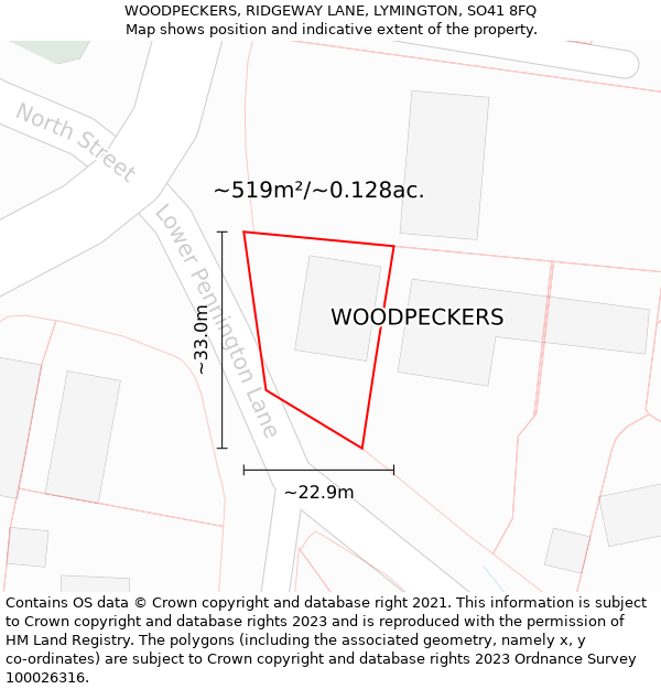 WOODPECKERS, RIDGEWAY LANE, LYMINGTON, SO41 8FQ: Plot and title map