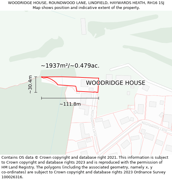 WOODRIDGE HOUSE, ROUNDWOOD LANE, LINDFIELD, HAYWARDS HEATH, RH16 1SJ: Plot and title map