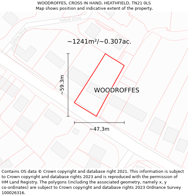WOODROFFES, CROSS IN HAND, HEATHFIELD, TN21 0LS: Plot and title map