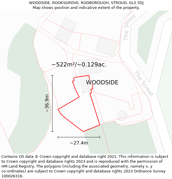 WOODSIDE, ROOKSGROVE, RODBOROUGH, STROUD, GL5 5DJ: Plot and title map