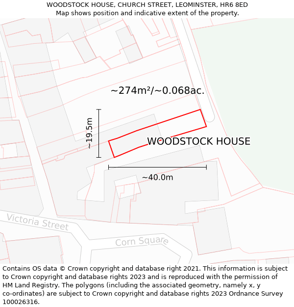 WOODSTOCK HOUSE, CHURCH STREET, LEOMINSTER, HR6 8ED: Plot and title map