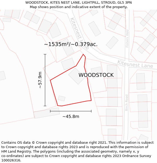 WOODSTOCK, KITES NEST LANE, LIGHTPILL, STROUD, GL5 3PN: Plot and title map