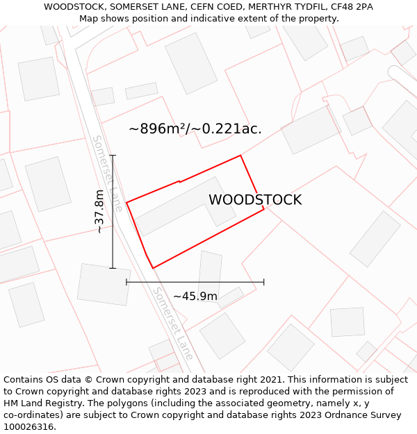 WOODSTOCK, SOMERSET LANE, CEFN COED, MERTHYR TYDFIL, CF48 2PA: Plot and title map