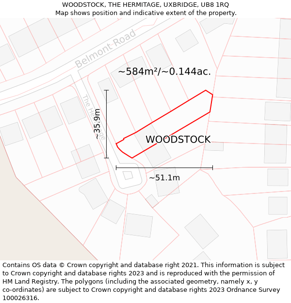 WOODSTOCK, THE HERMITAGE, UXBRIDGE, UB8 1RQ: Plot and title map
