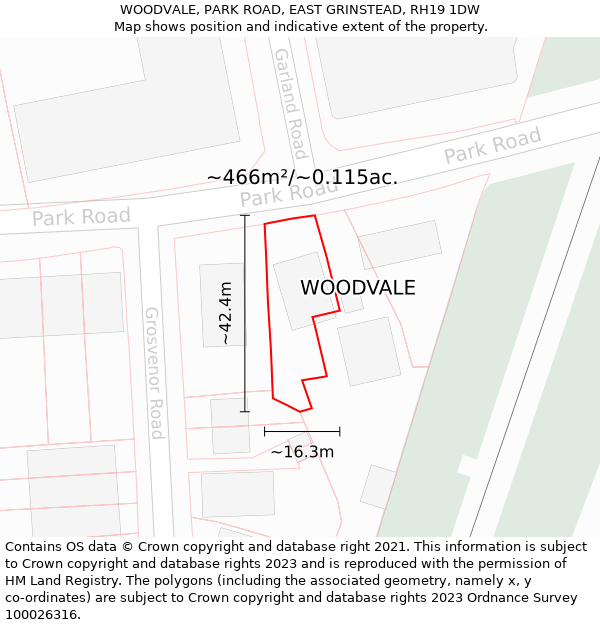 WOODVALE, PARK ROAD, EAST GRINSTEAD, RH19 1DW: Plot and title map