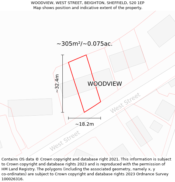 WOODVIEW, WEST STREET, BEIGHTON, SHEFFIELD, S20 1EP: Plot and title map