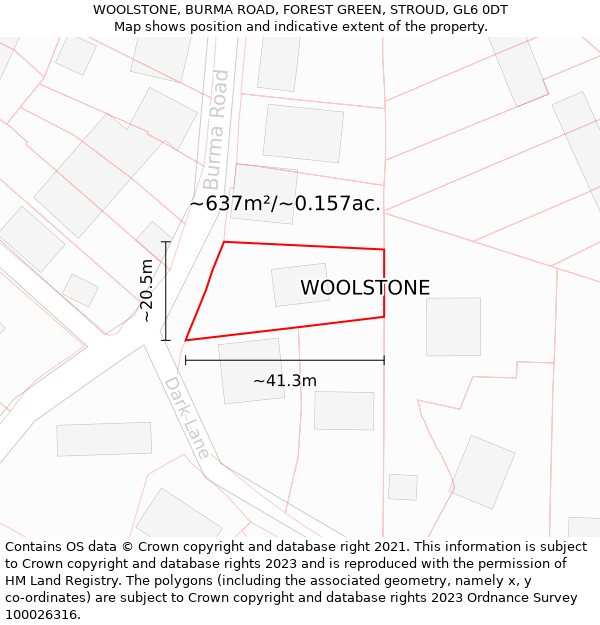 WOOLSTONE, BURMA ROAD, FOREST GREEN, STROUD, GL6 0DT: Plot and title map