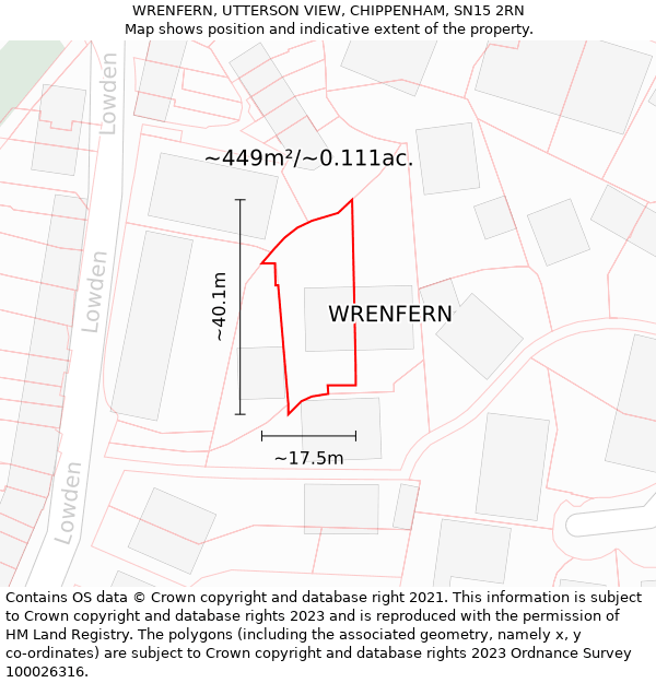 WRENFERN, UTTERSON VIEW, CHIPPENHAM, SN15 2RN: Plot and title map