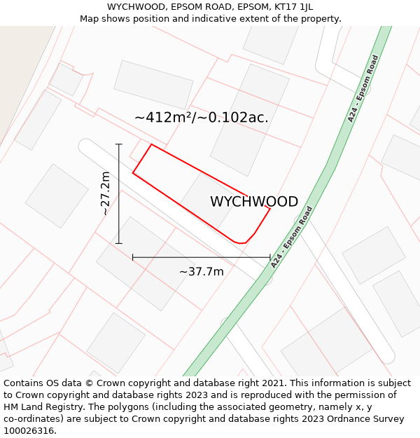 WYCHWOOD, EPSOM ROAD, EPSOM, KT17 1JL: Plot and title map