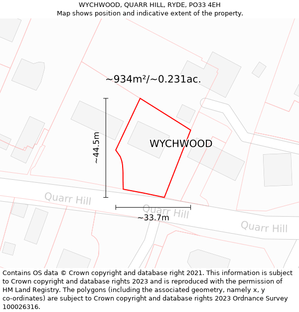 WYCHWOOD, QUARR HILL, RYDE, PO33 4EH: Plot and title map