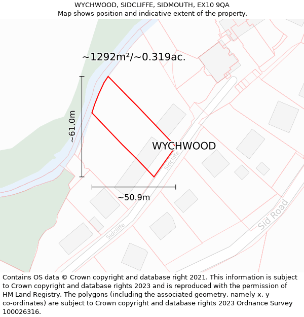 WYCHWOOD, SIDCLIFFE, SIDMOUTH, EX10 9QA: Plot and title map