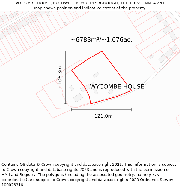 WYCOMBE HOUSE, ROTHWELL ROAD, DESBOROUGH, KETTERING, NN14 2NT: Plot and title map