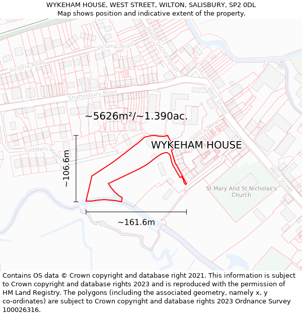WYKEHAM HOUSE, WEST STREET, WILTON, SALISBURY, SP2 0DL: Plot and title map