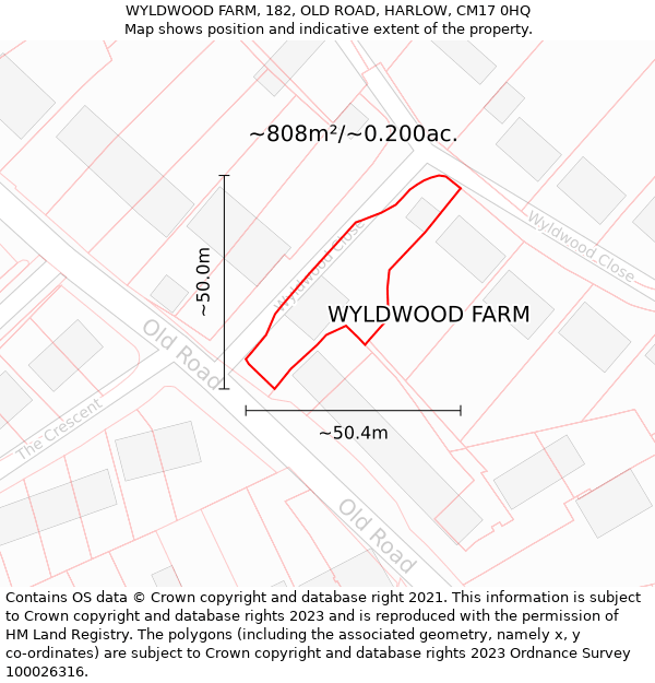 WYLDWOOD FARM, 182, OLD ROAD, HARLOW, CM17 0HQ: Plot and title map