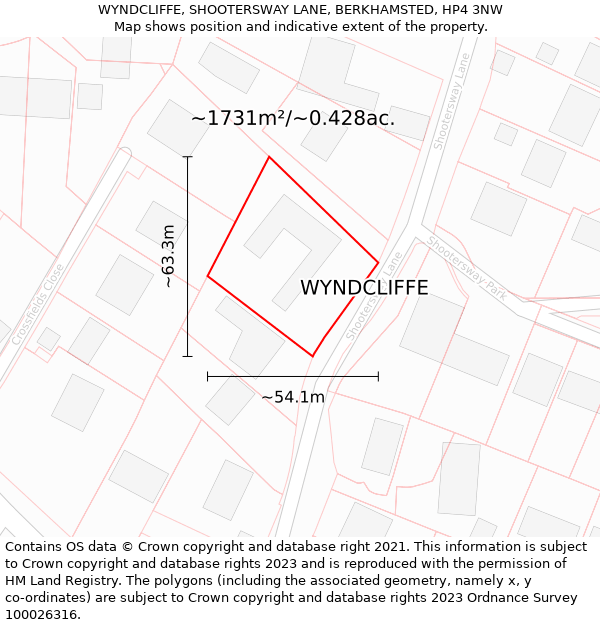 WYNDCLIFFE, SHOOTERSWAY LANE, BERKHAMSTED, HP4 3NW: Plot and title map