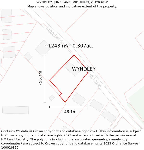 WYNDLEY, JUNE LANE, MIDHURST, GU29 9EW: Plot and title map