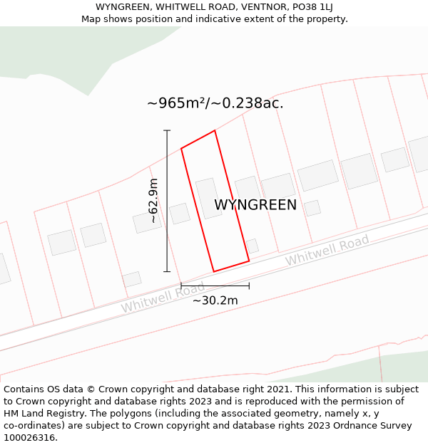 WYNGREEN, WHITWELL ROAD, VENTNOR, PO38 1LJ: Plot and title map
