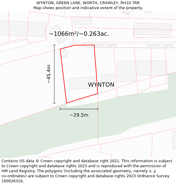 WYNTON, GREEN LANE, WORTH, CRAWLEY, RH10 7RR: Plot and title map