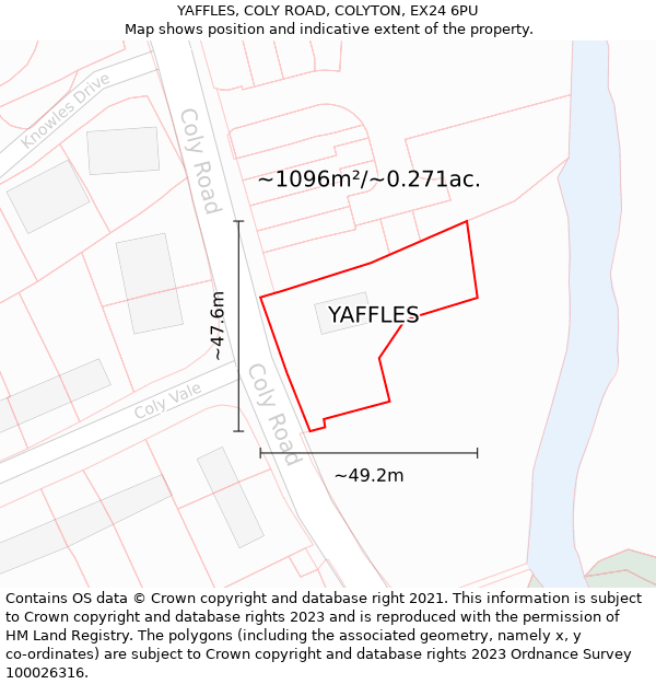 YAFFLES, COLY ROAD, COLYTON, EX24 6PU: Plot and title map