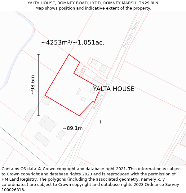 YALTA HOUSE, ROMNEY ROAD, LYDD, ROMNEY MARSH, TN29 9LN: Plot and title map