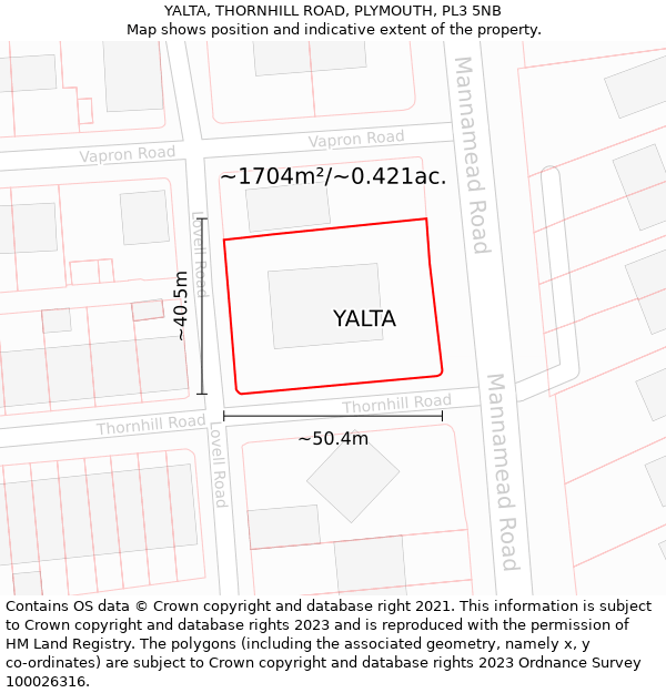 YALTA, THORNHILL ROAD, PLYMOUTH, PL3 5NB: Plot and title map