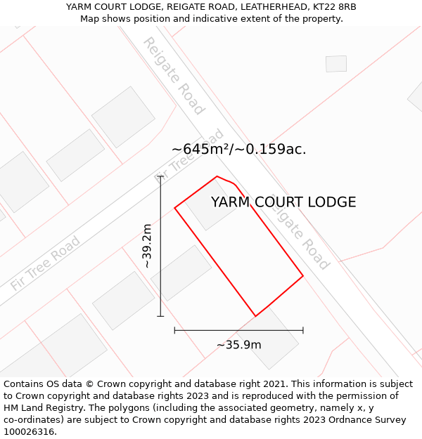 YARM COURT LODGE, REIGATE ROAD, LEATHERHEAD, KT22 8RB: Plot and title map