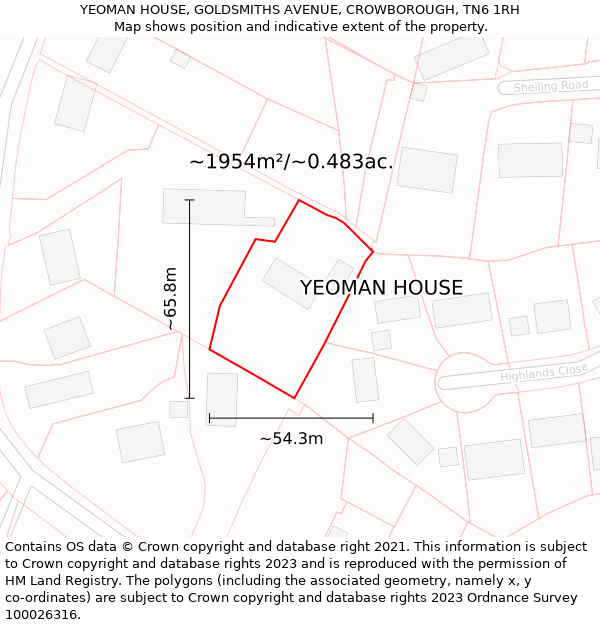 YEOMAN HOUSE, GOLDSMITHS AVENUE, CROWBOROUGH, TN6 1RH: Plot and title map