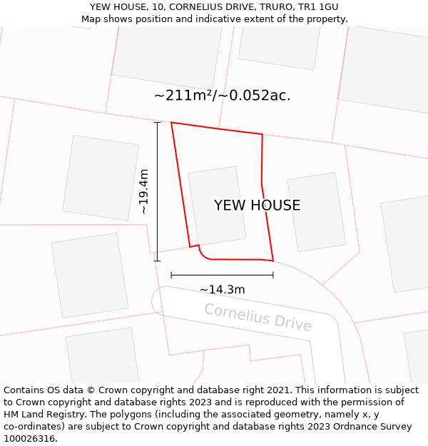 YEW HOUSE, 10, CORNELIUS DRIVE, TRURO, TR1 1GU: Plot and title map