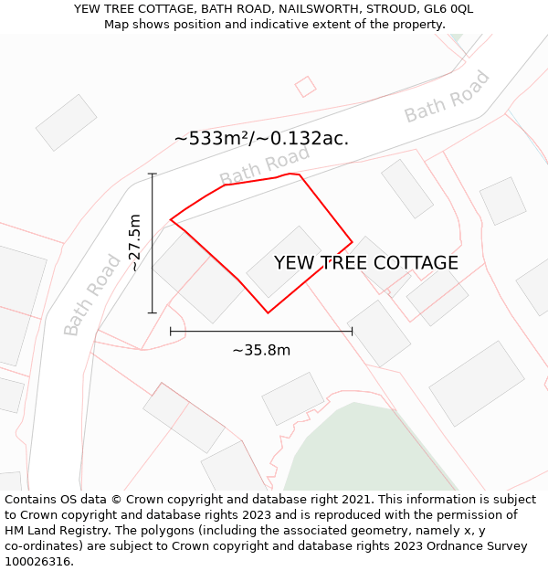 YEW TREE COTTAGE, BATH ROAD, NAILSWORTH, STROUD, GL6 0QL: Plot and title map