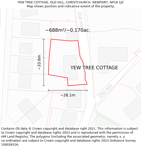 YEW TREE COTTAGE, OLD HILL, CHRISTCHURCH, NEWPORT, NP18 1JZ: Plot and title map