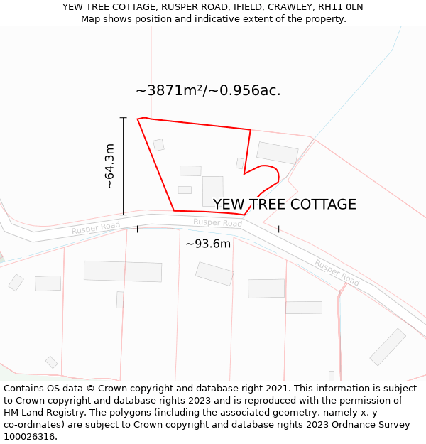 YEW TREE COTTAGE, RUSPER ROAD, IFIELD, CRAWLEY, RH11 0LN: Plot and title map