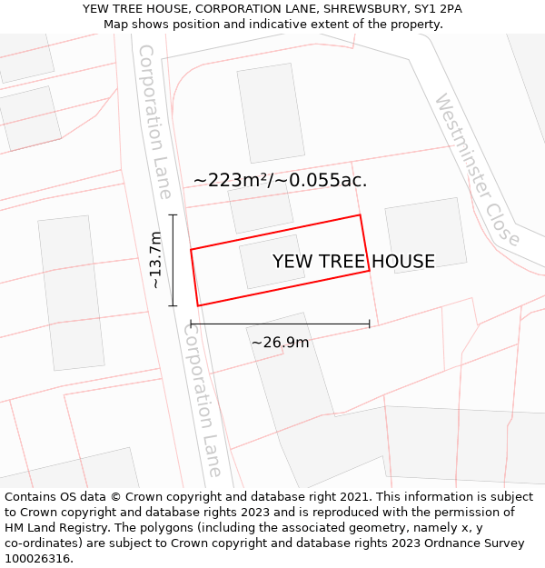 YEW TREE HOUSE, CORPORATION LANE, SHREWSBURY, SY1 2PA: Plot and title map