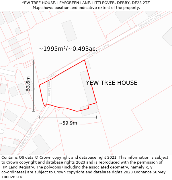 YEW TREE HOUSE, LEAFGREEN LANE, LITTLEOVER, DERBY, DE23 2TZ: Plot and title map