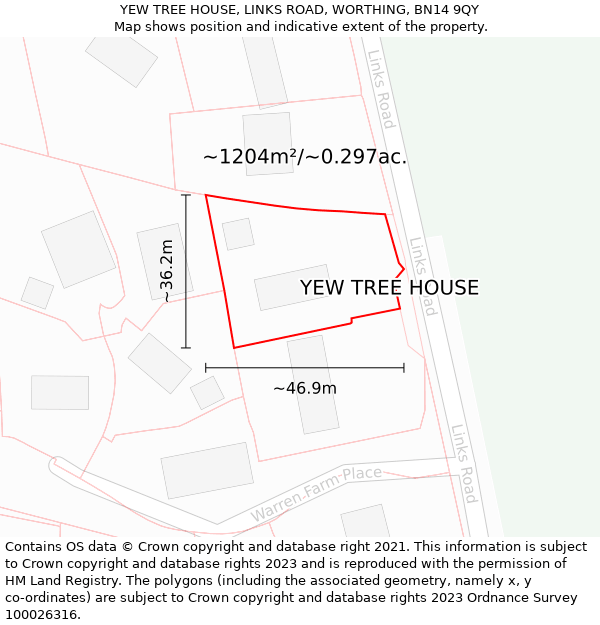 YEW TREE HOUSE, LINKS ROAD, WORTHING, BN14 9QY: Plot and title map