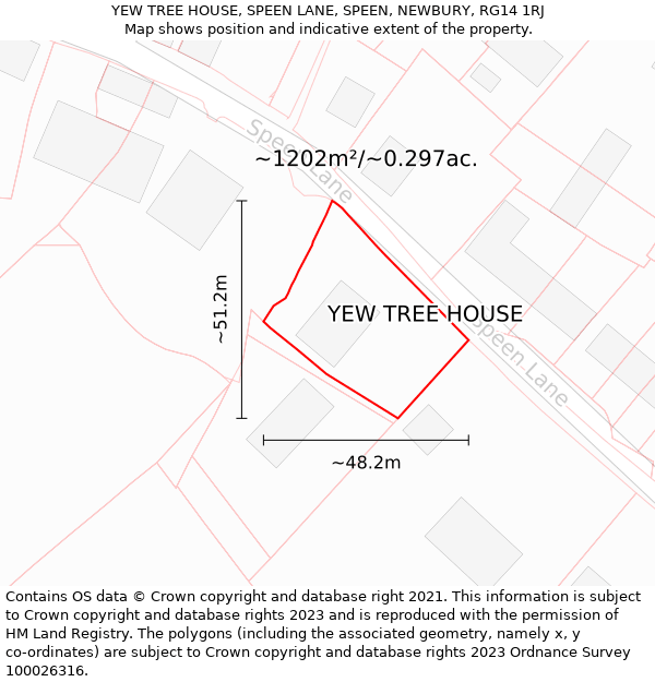 YEW TREE HOUSE, SPEEN LANE, SPEEN, NEWBURY, RG14 1RJ: Plot and title map