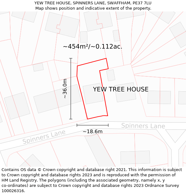 YEW TREE HOUSE, SPINNERS LANE, SWAFFHAM, PE37 7LU: Plot and title map