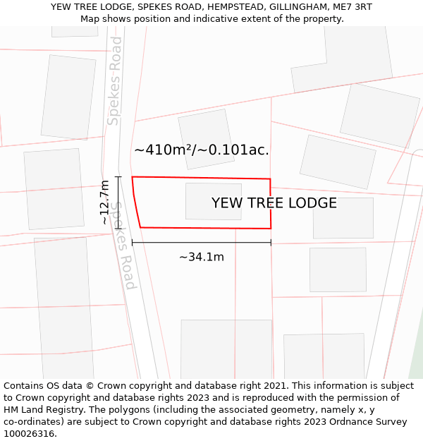 YEW TREE LODGE, SPEKES ROAD, HEMPSTEAD, GILLINGHAM, ME7 3RT: Plot and title map