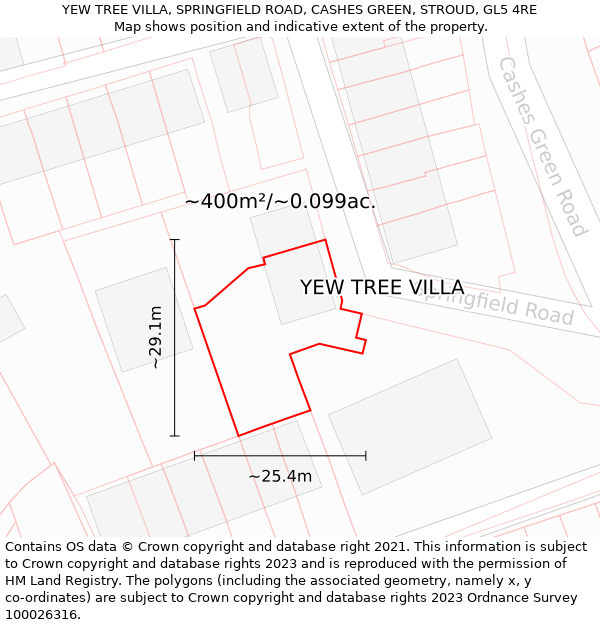 YEW TREE VILLA, SPRINGFIELD ROAD, CASHES GREEN, STROUD, GL5 4RE: Plot and title map