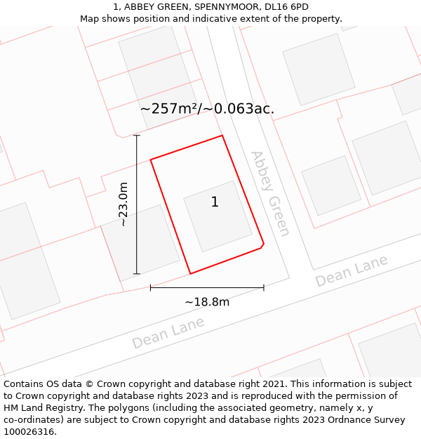 1, ABBEY GREEN, SPENNYMOOR, DL16 6PD: Plot and title map