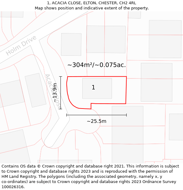 1, ACACIA CLOSE, ELTON, CHESTER, CH2 4RL: Plot and title map