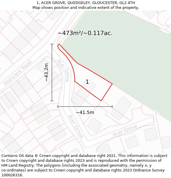 1, ACER GROVE, QUEDGELEY, GLOUCESTER, GL2 4TH: Plot and title map